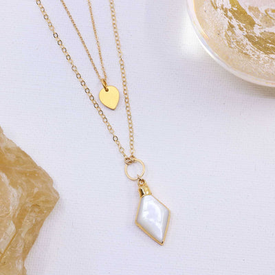 Kyoto - Dainty Double Layer Mother of Pearl Gold Necklace main image | Breathe Autumn Rain Artisan Jewelry