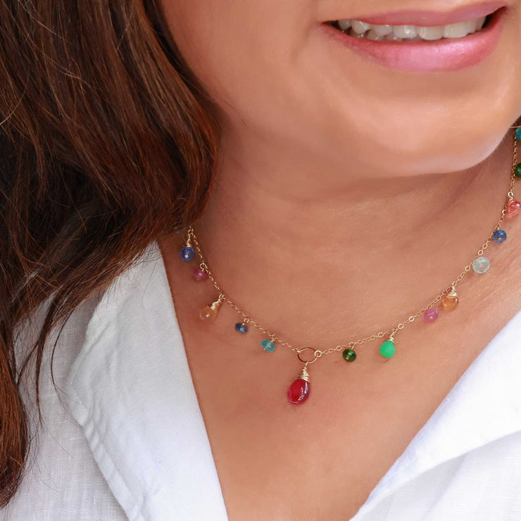 Kyra - Pink Sapphire Multi Gemstone Necklace life style alt image | Breathe Autumn Rain Artisan Jewelry