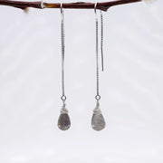 Labradorite Silver Thread Earrings alt image | Breathe Autumn Rain Artisan Jewelry