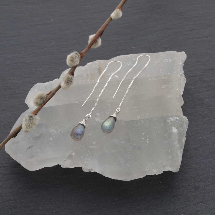 Labradorite Silver Thread Earrings main image | Breathe Autumn Rain Artisan Jewelry