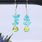 Lagoon - Peridot and Apatite Cluster Earrings alt image | Breathe Autumn Rain Artisan Jewelry