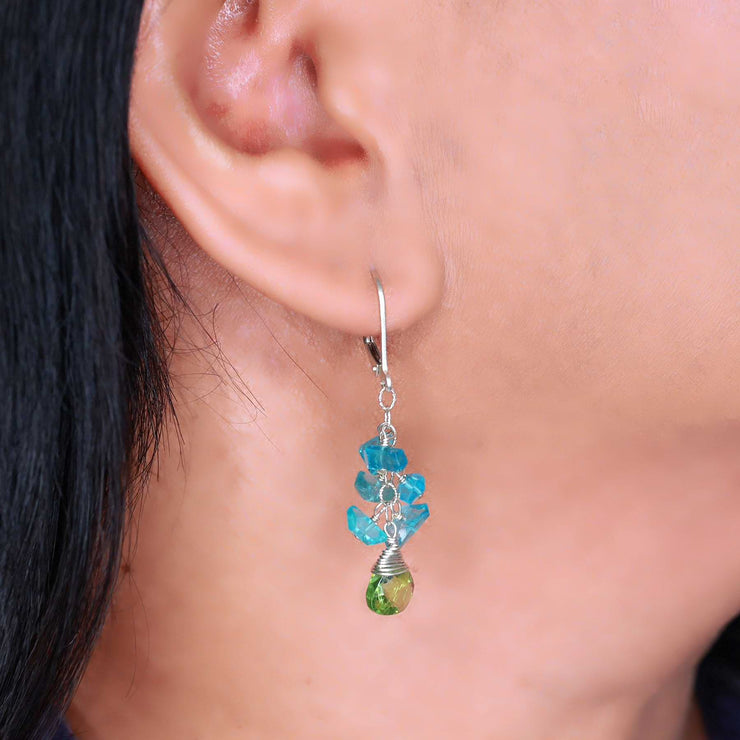 Lagoon - Peridot and Apatite Cluster Earrings life style image | Breathe Autumn Rain Artisan Jewelry