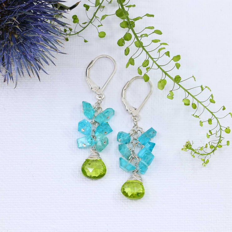 Lagoon - Peridot and Apatite Cluster Earrings main image | Breathe Autumn Rain Artisan Jewelry