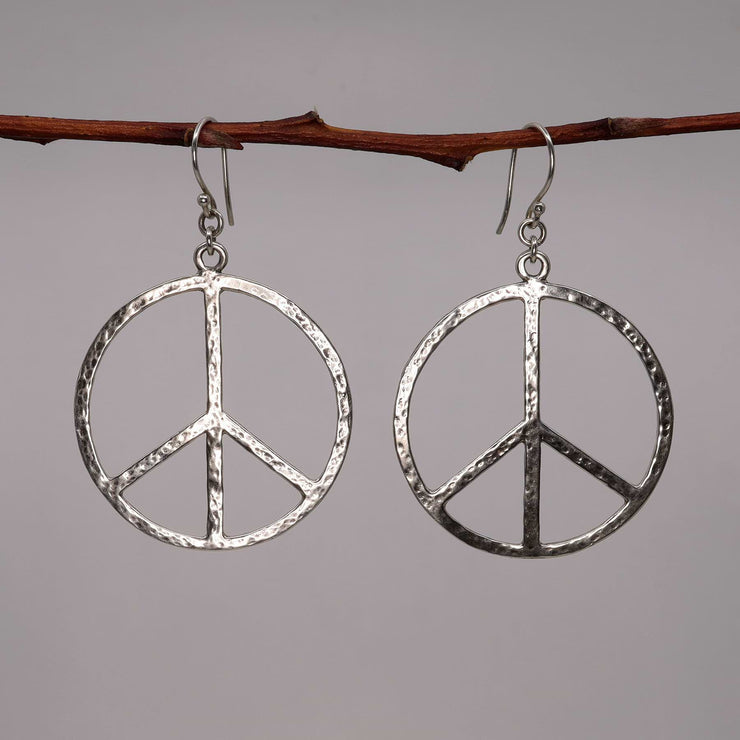 Lakeshore - Peace Sign Silver Hoop Earrings alt image | Breathe Autumn Rain Artisan Jewelry