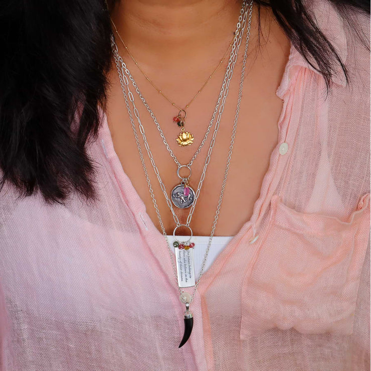 Rise - Lotus Blossom Necklace life style layering example image | Breathe Autumn Rain Artisan Jewelry