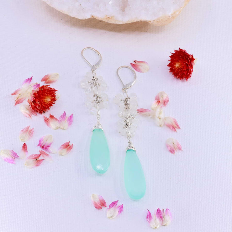 Leila - Chalcedony and Moonstone Multi-Gemstone Drop Earrings alt image | Breathe Autumn Rain Artisan Jewelry