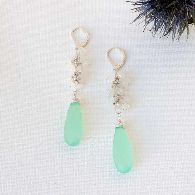 Leila - Chalcedony and Moonstone Multi-Gemstone Drop Earrings alt image | Breathe Autumn Rain Artisan Jewelry