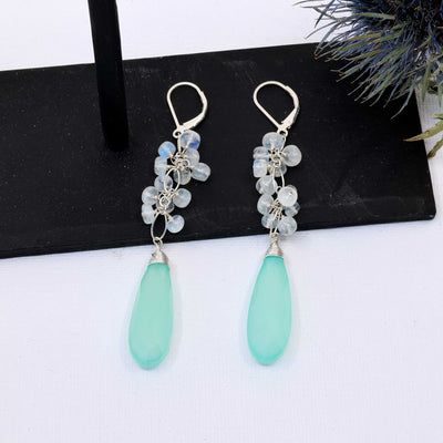 Leila - Chalcedony and Moonstone Multi-Gemstone Drop Earrings main image | Breathe Autumn Rain Artisan Jewelry