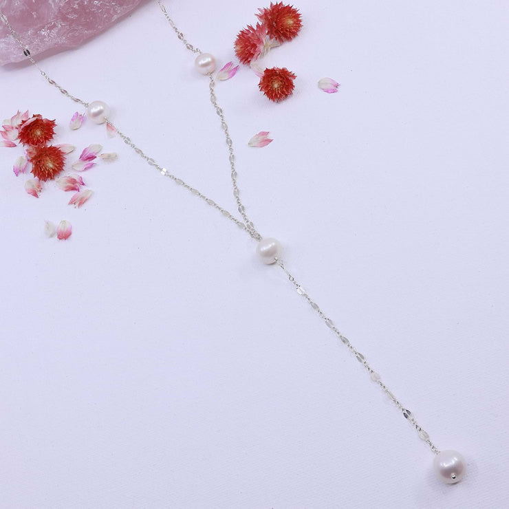 Lilly - Sterling Silver Pearl Lariat Necklace main image | Breathe Autumn Rain Artisan Jewelry