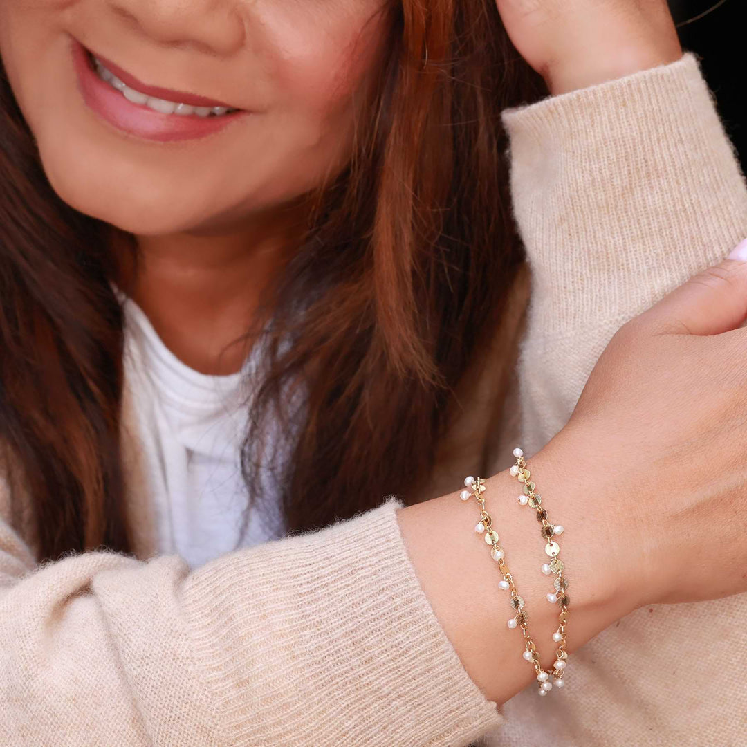 Lily - Pearl and Gold Bracelet life style image | Breathe Autumn Rain Artisan Jewelry