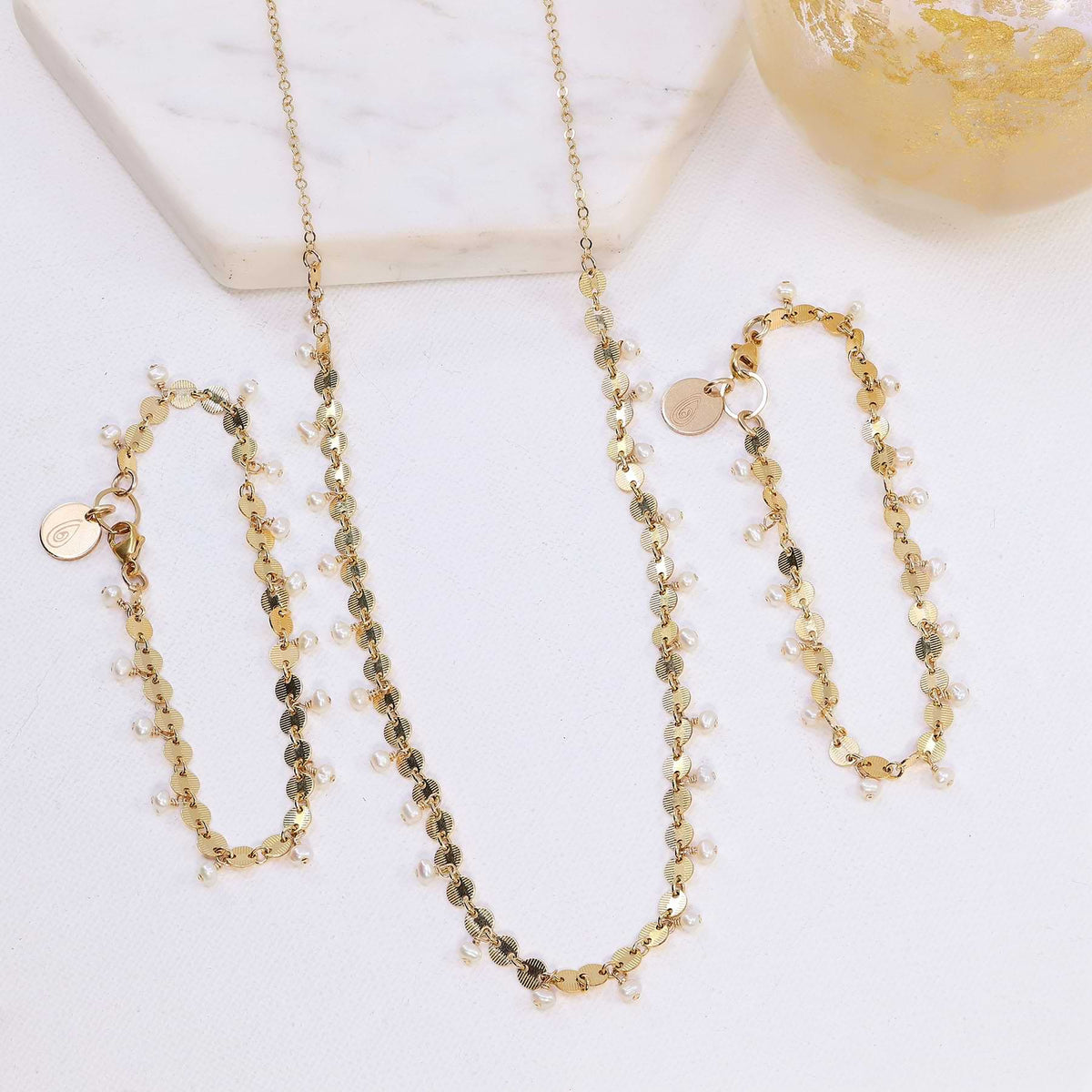 Lily - Pearl and Gold Bracelet Necklace Set image | Breathe Autumn Rain Artisan Jewelry