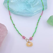 Lilypad - Turquoise and Pink Topaz Necklace alt image | Breathe Autumn Rain Artisan Jewelry