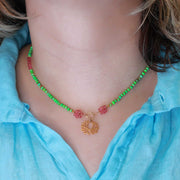 Lilypad - Turquoise and Pink Topaz Necklace life style image | Breathe Autumn Rain Artisan Jewelry