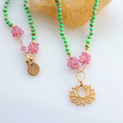 Lilypad - Turquoise and Pink Topaz Necklace main image | Breathe Autumn Rain Artisan Jewelry