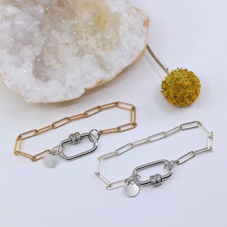 Locked and Loved - Mixed Metal Chain Link Carabiner Bracelet main image | Breathe Autumn Rain Artisan Jewelry