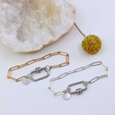 Locked and Loved - Mixed Metal Chain Link Carabiner Bracelet main image | Breathe Autumn Rain Artisan Jewelry