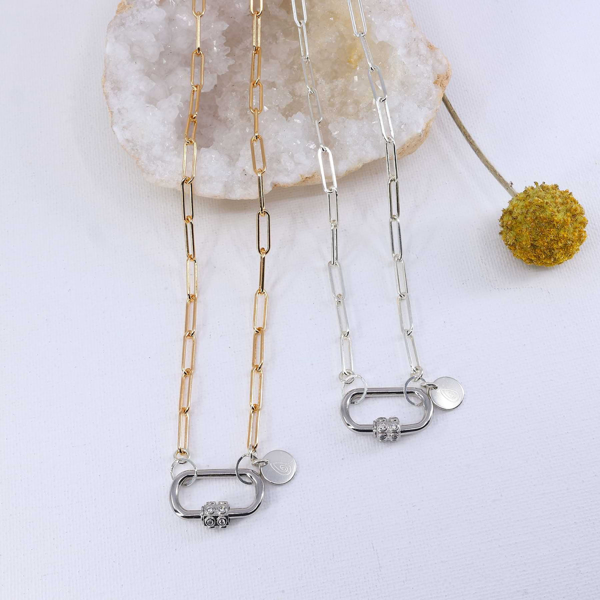 Locked and Loved - Mixed Metal Chain Link Carabiner Necklace alt image | Breathe Autumn Rain Artisan Jewelry