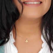 Lotus Bud - Small Gold Lotus Blossom Necklace life style image | Breathe Autumn Rain Artisan Jewelry
