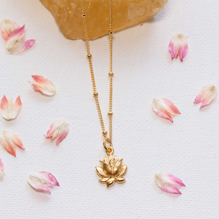 Lotus Bud - Small Gold Lotus Blossom Necklace main image | Breathe Autumn Rain Artisan Jewelry