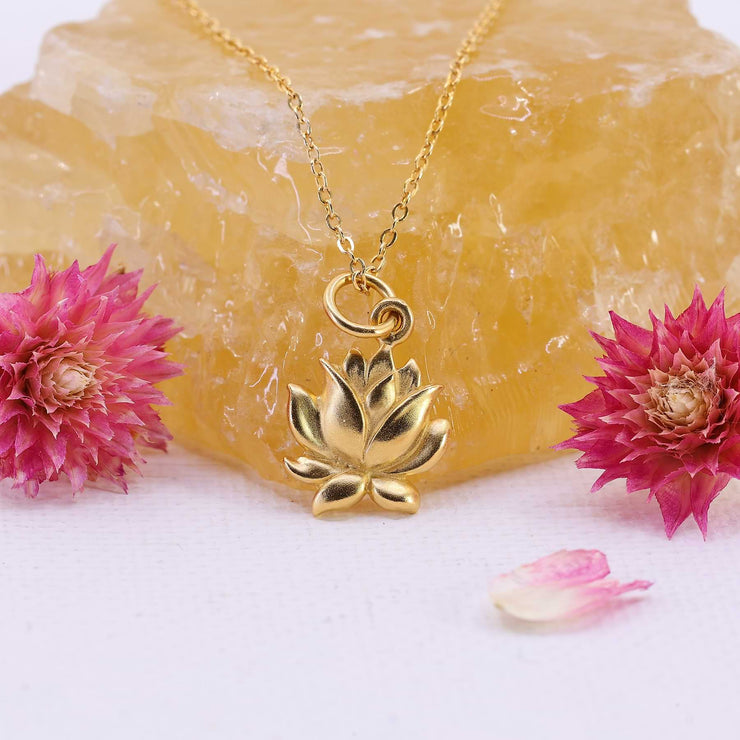 Lotus Bud - Small Gold Lotus Blossom Necklace alt image | Breathe Autumn Rain Artisan Jewelry