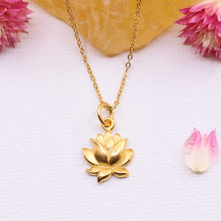 Lotus Bud - Small Gold Lotus Blossom Necklace alt image | Breathe Autumn Rain Artisan Jewelry