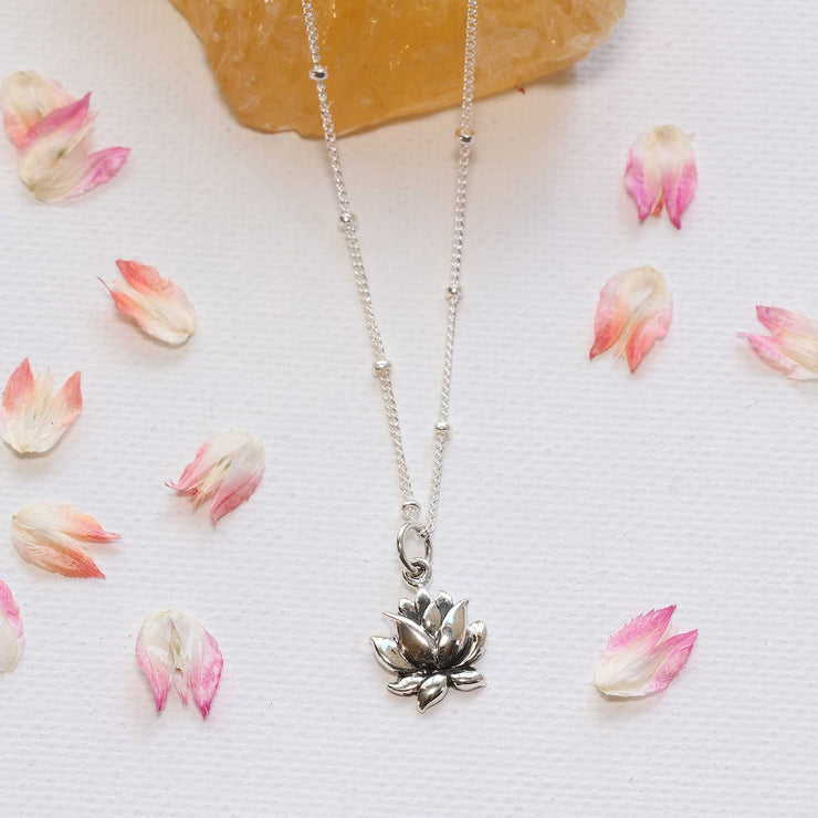 Lotus Bud - Small Silver Lotus Blossom Necklace main image | Breathe Autumn Rain Artisan Jewelry