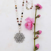 Lotus Rising - Multi Tourmaline Silver Lotus Mandala Pendant Necklace - alt image | Breathe Autumn Rain Artisan Jewelry
