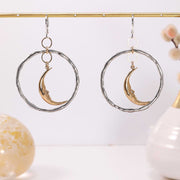Luna Smiles - Smiling Crescent Moon Silver Hoop Earrings alt image | Breathe Autumn Rain Artisan Jewelry