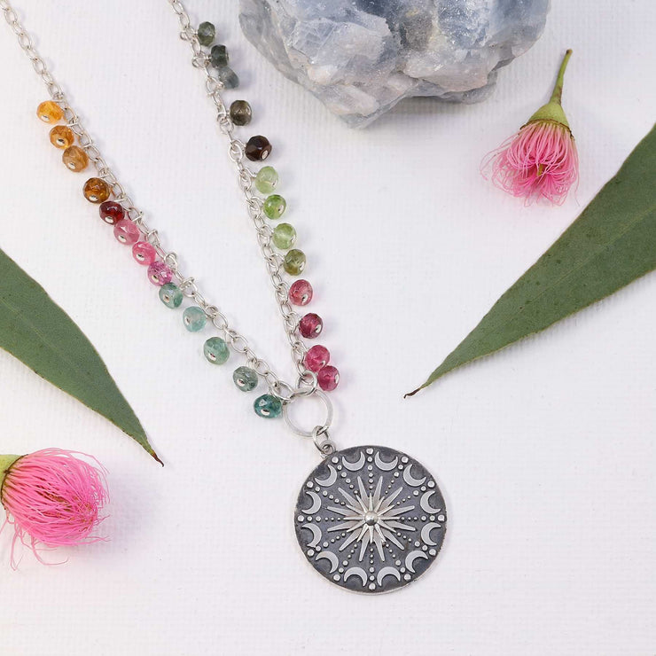 Lunar Compass - Sterling Silver Tourmaline Compass Pendant Necklace main image | Breathe Autumn Rain Artisan Jewelry