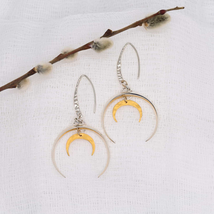 Lunar Spirit - Double Crescent Silver Moon Earrings