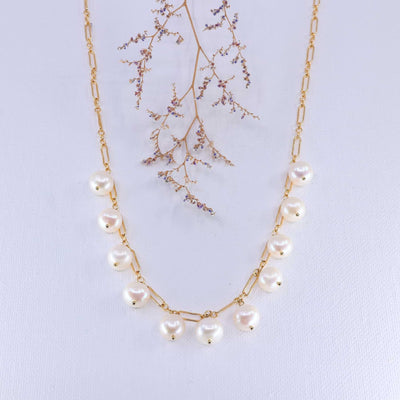 Maeve - Freshwater Pearl Gold Link Necklace main image | Breathe Autumn Rain Artisan Jewelry