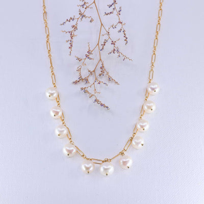 Maeve - Freshwater Pearl Gold Link Necklace main image | Breathe Autumn Rain Artisan Jewelry