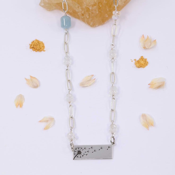 Majestic Dandelions - Sterling Silver Dandelion Bar Necklace image | Breathe Autumn Rain Artisan Jewelry