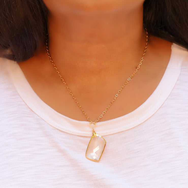 Manifestation - Quartz Crystal Gold Pendant Necklace life style image | Breathe Autumn Rain Artisan Jewelry
