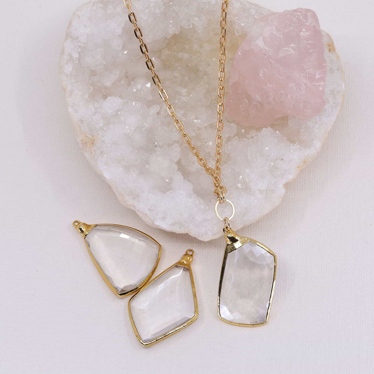 Manifestation - Quartz Crystal Gold Pendant Necklace alt image | Breathe Autumn Rain Artisan Jewelry