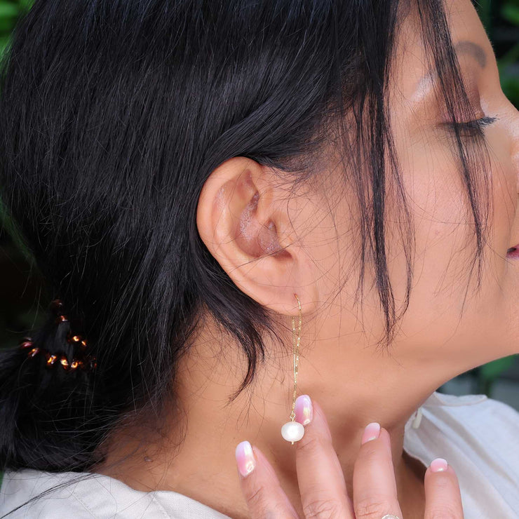 Manon - Freshwater Pearl Threader Earrings life style image | Breathe Autumn Rain Artisan Jewelry