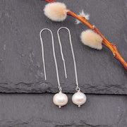 Manon - Freshwater Pearl Threader Earrings Silver image | Breathe Autumn Rain Artisan Jewelry