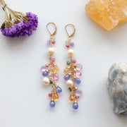 Manon - Multi Gemstone and Pearl Gold Cluster Earrings main image | Breathe Autumn Rain Artisan Jewelry