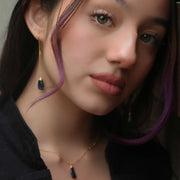 Marina - Kyanite Gold Thread Earrings life style image | Breathe Autumn Rain Artisan Jewelry
