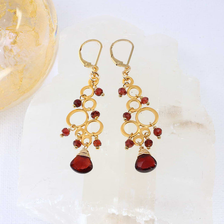 Marrakesh - Garnet Gold Chandelier Earrings alt image | Breathe Autumn Rain Artisan Jewelry