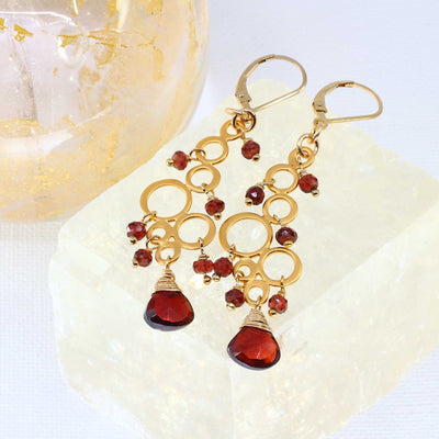 Marrakesh - Garnet Gold Chandelier Earrings main image | Breathe Autumn Rain Artisan Jewelry