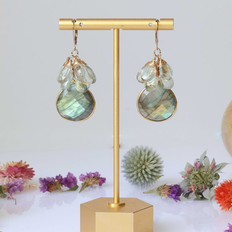 Matcha - Labradorite and Green Amethyst Cluster Gold Earrings alt image | Breathe Autumn Rain