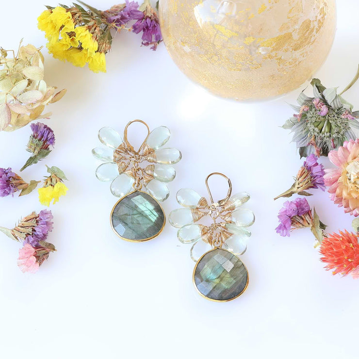 Matcha - Labradorite and Green Amethyst Cluster Gold Earrings alt2 image | Breathe Autumn Rain