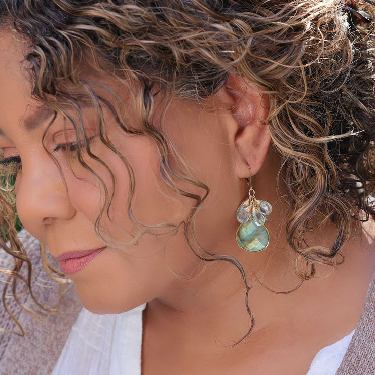 Matcha - Labradorite and Green Amethyst Cluster Gold Earrings lifestyle image | Breathe Autumn Rain