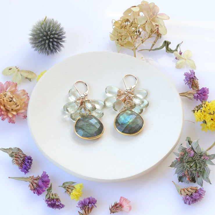Matcha - Labradorite and Green Amethyst Cluster Gold Earrings main image | Breathe Autumn Rain