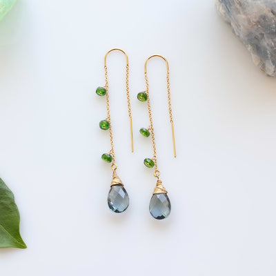 Mathilde - Moss Aquamarine and Chrome Diopside Gold Threader Earrings main image | Breathe Autumn Rain Artisan Jewelry