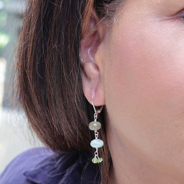 Mendocino - Peruvian Opal Dainty Silver Drop Earring life style image | Breathe Autumn Rain Artisan Jewelry