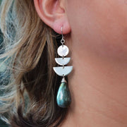 Midnight - Labradorite Moon Phase Silver Statement Earrings life style image | Breathe Autumn Rain Artisan Jewelry