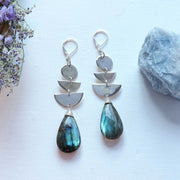 Midnight - Labradorite Moon Phase Silver Statement Earrings main image | Breathe Autumn Rain Artisan Jewelry