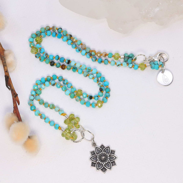 Mindfulness - Turquoise Peridot Silver Mandala Pendant Necklace main image | Breathe Autumn Rain Artisan Jewelry